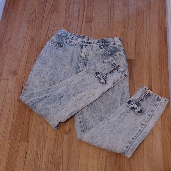 Bonjour International Acid Wash Denims Jeans High Waisted 80s Vintage Cute Bows - Picture 7 of 16
